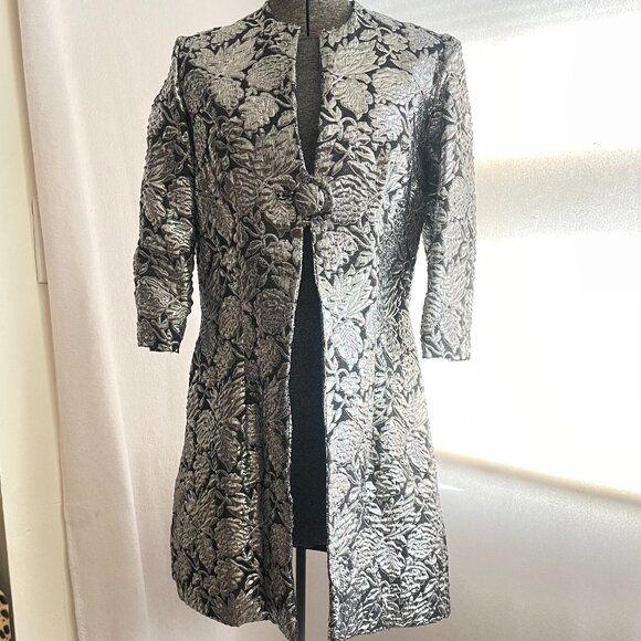 Vintage silver metallic jacquard single-button jacket - Picture 1 of 8